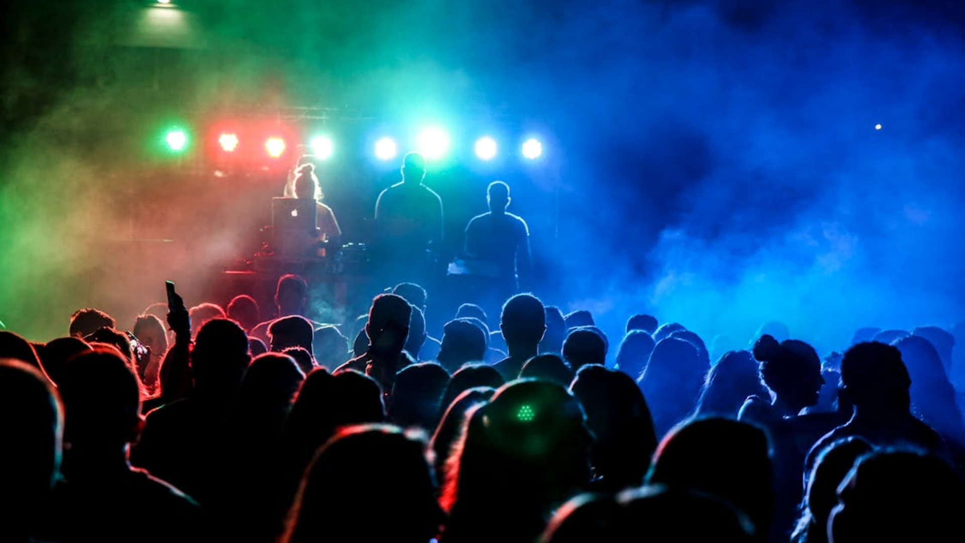 Night concert crowd with summer vibes and good energy